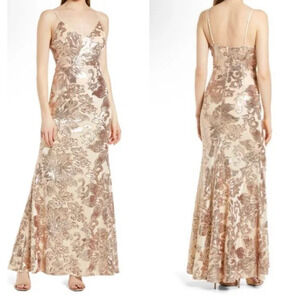 Lulu’s Love To You Sequin Velvet Maxi Gown Rose Gold Size M Velour Mermaid